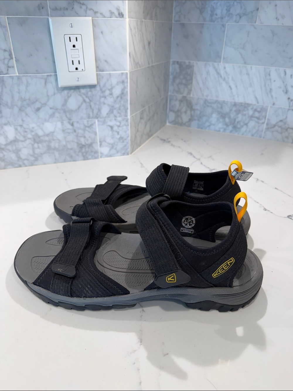 Keen Men's Black Sandals with Yellow Heel Tabs